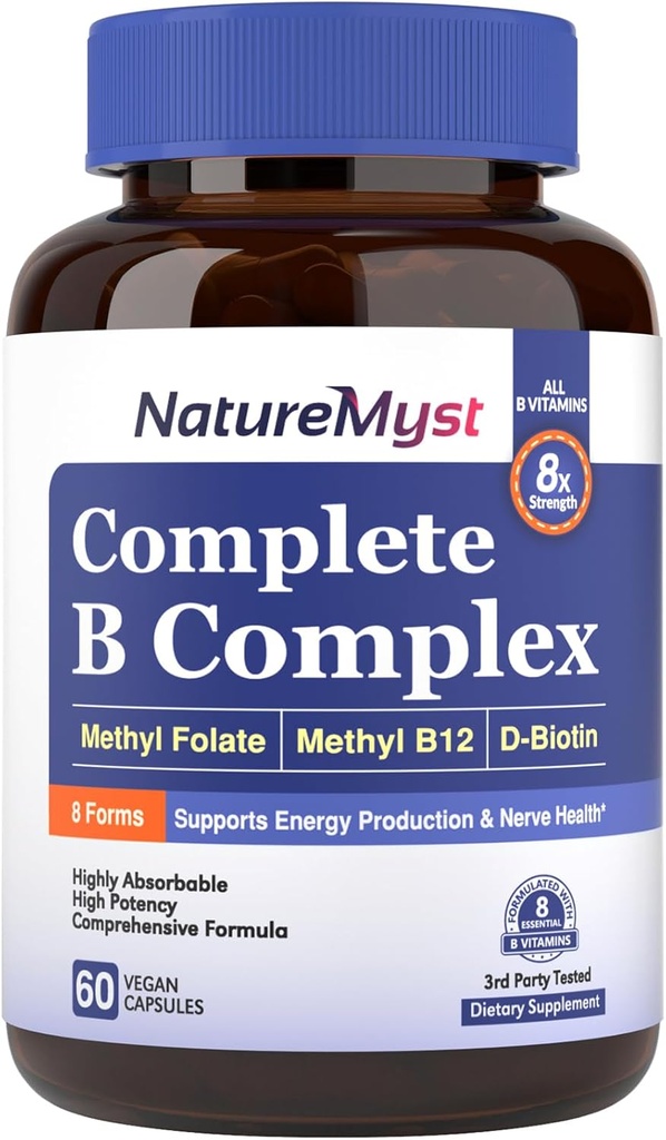 B综合体、全部8个B维生素、甲基B12、甲基福拉特、Biotin、P-5-P、高吸附性、能源生产、60个Vegan帽