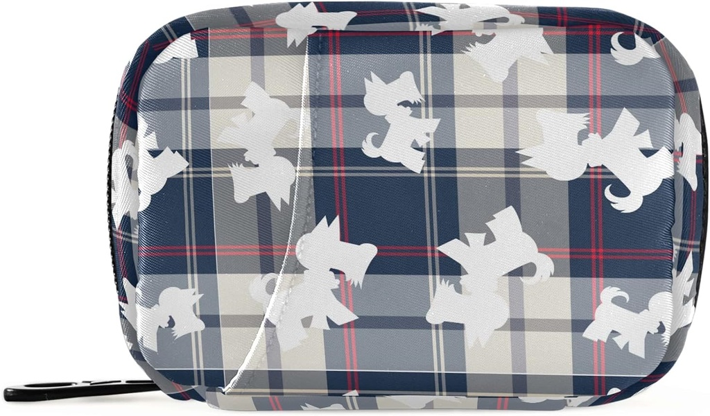 Plaid Scottish Dog Pill Box 7 Day Pill Case 旅行 Pill 组织者 带 Zipper Portable Weekly Case Contract 大小的维他命补充器
