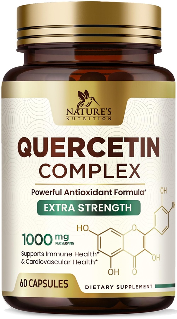 Quercetin 补充 1000 mg - 天然的,基于植物的对免疫,细胞,呼吸和季节变化的支持 - 来自Sophora Japonica的超强的Quercetin 二水合物 - 60 Veggie Capsules