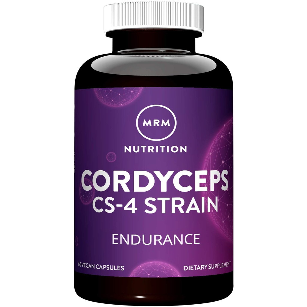 MRM 营养 Cordyceps → CS-4 Strain → 耐力 → 适应性 → 蘑菇 → 能量 + 耐力 → 维根 → 60 服务