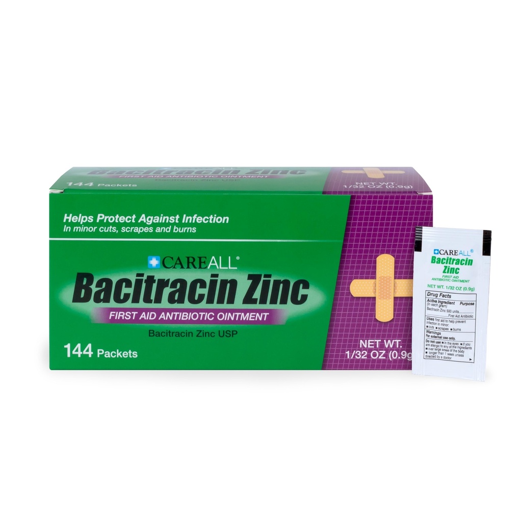 Careall Bacitracin 抗生素锌膏(144 Pack),0.9gr Foil Packet. 预防小刀、破伤风和烧伤感染的急救药