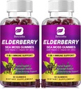 (2 Pack Elderberry Gummys & Irish Sea Moss,有机Sambucus Elderberry Gummy with Seamos, Zinc, Vitamin C, D3, 多维塔明 Elderberry 维生素 - 无糖