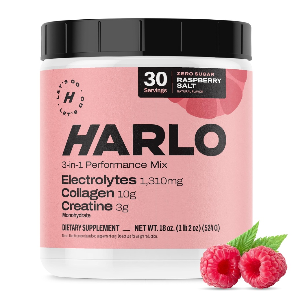哈洛 - Raspberry盐电解质 饮料 与Bovine Collagen & Creatine - Creatine 单水合物 粉末 - 能量 饮料 - 工作前 粉末 - 无糖能源 饮料 - 工作后恢复