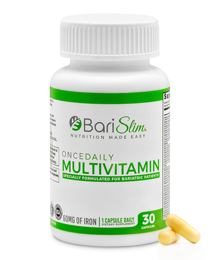 BariSlim Once Daily Bariatric Multivitamin Capsule - 60mg of Iron - Bariatric Vitamin & Supplement for Post Surgery Including Gastric Bypass & Gastric Sleeve | 30 Day Supply