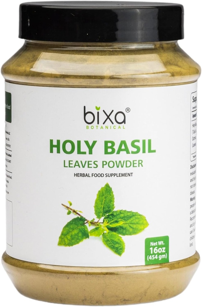 Tulsi leaves Powder (Holt Basil Leaf, Ocimum Sanctum) 支持豁免,健康呼吸,口腔护理,可用茶 | Premium 质地饮食自然补充 - 454g/16 Oz | 包装 1