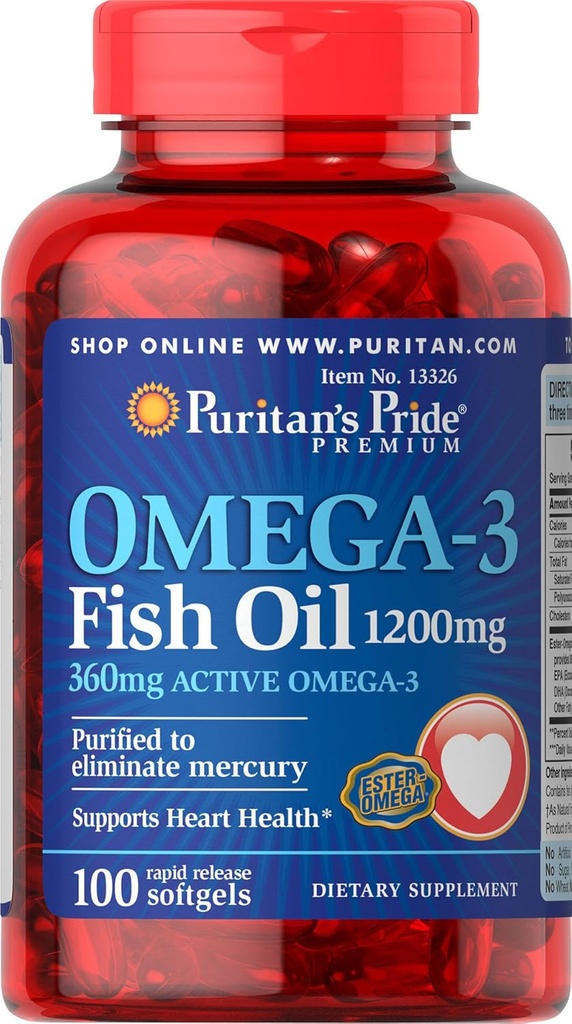 清教徒的 Pride Omega-3 鱼油 1200 mg(360 mg Active Omega-3) - 100 软胶