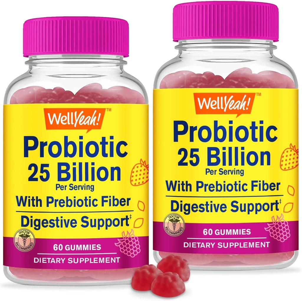 对(2包25亿 Probiotics + 男女Gummys预生 - 消化支持,Gut Health,Immune Support Gummy - 12 Strains-60 Gummys) 消化健康抗生素