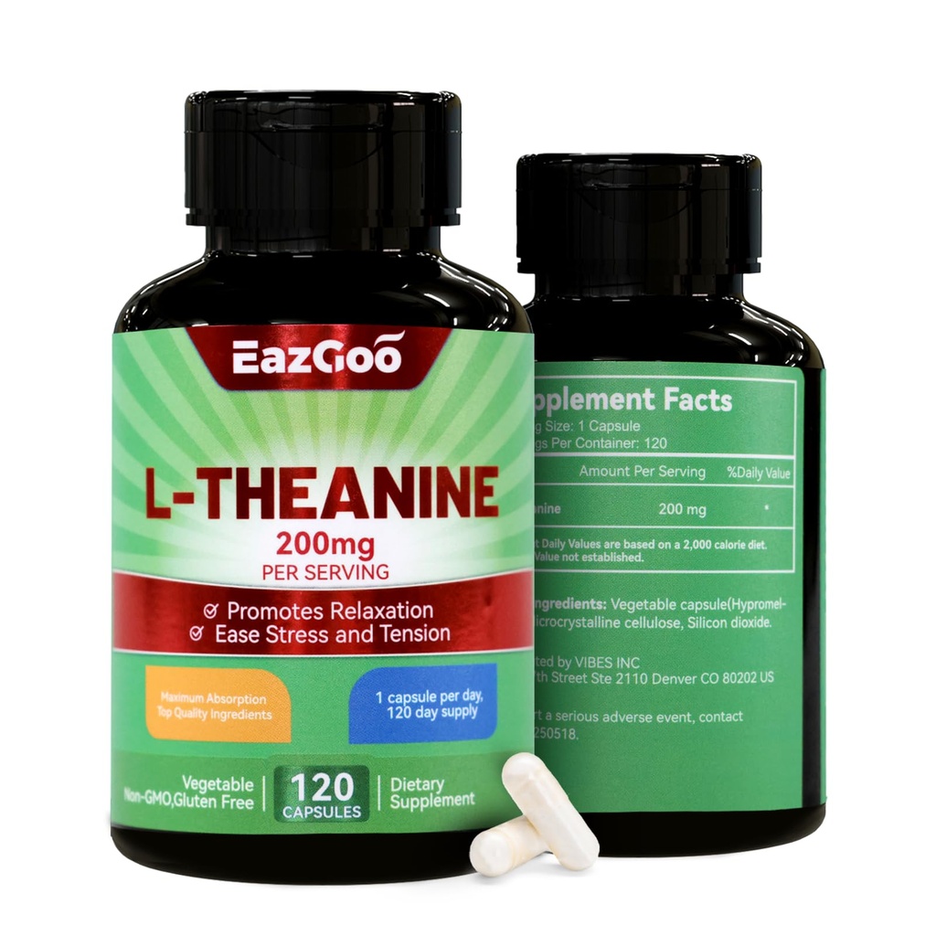 L-Theanine 200mg, 氨基酸补充剂支持放松, 压力, L Theanine Capsules - 非GMO, Gluten Free, 240 Veg Capsules