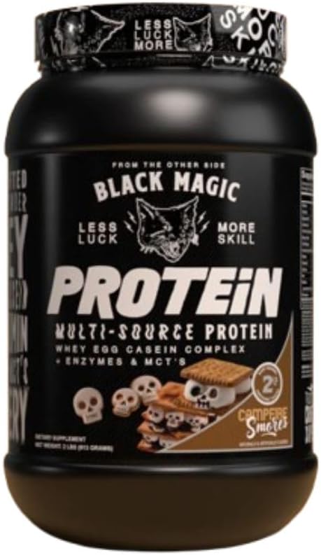 世界营养包与黑魔法蛋白粉-多源蛋白兼容 Whey, Egg & Casein 复合酶和 MCT - 2LB 营火 Smores Flavor 混合多用途键链