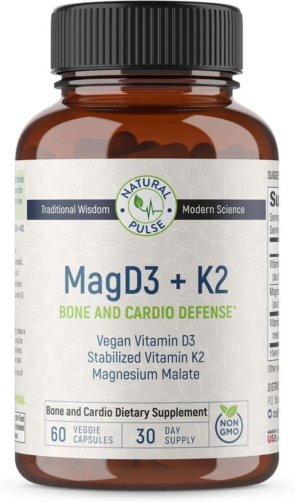 Malate镁+Vegan维生素D3 + 稳定维生素K2,细胞能量,心血管,免疫和代谢健康与骨强,90 Veggie Caps的完整支持补充