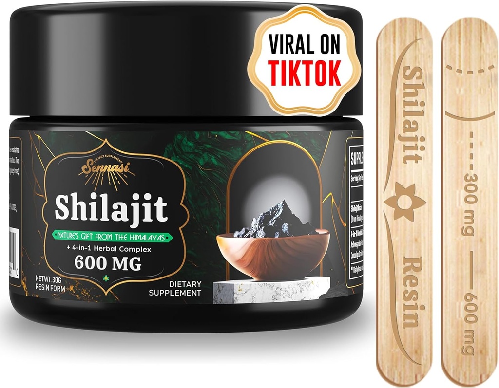 Sennasi 600 MG Shilajit Resin - Shilajit 添加富尔维奇酸和85+痕量矿物,用于能源、豁免、脑电30克