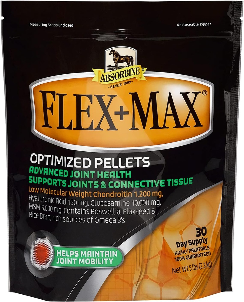 Absorbine Flex+Max 马匹联合补充佩莱, 高可塑性, 与Glucosamine, MSM, Chondroitin & Flaxseed, 5lb Bag / 30日供应的Equine 配方