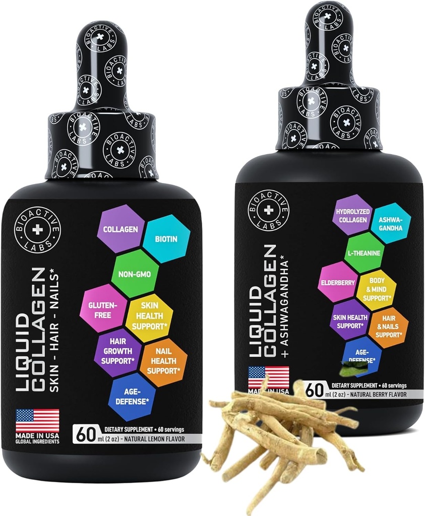 液态凝胶与生物素和液态凝胶与Ashwagandha 增强的凝胶槽,用于发型生长,皮革,钉子