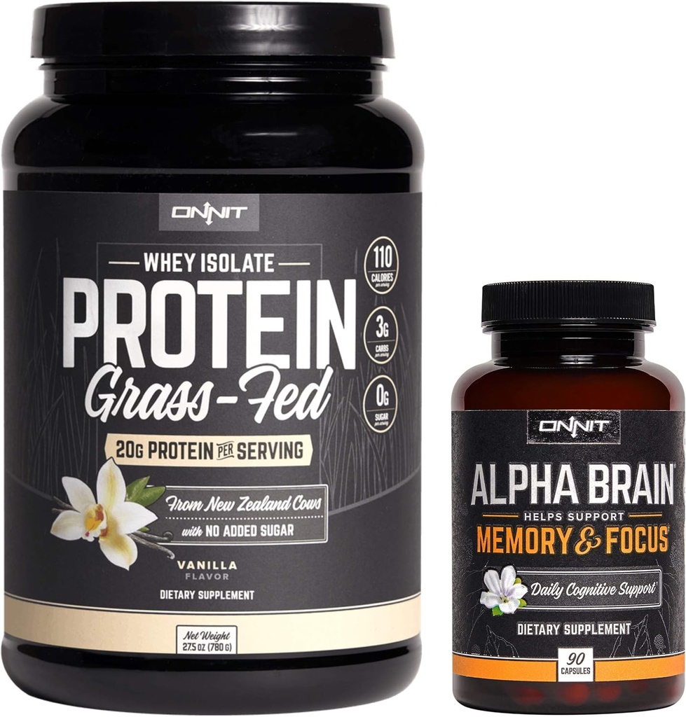 ONNIT Nootropic + 运动营养堆积 - Alpha Brain(90ct) + 草药Whey蛋白(Vanilla)
