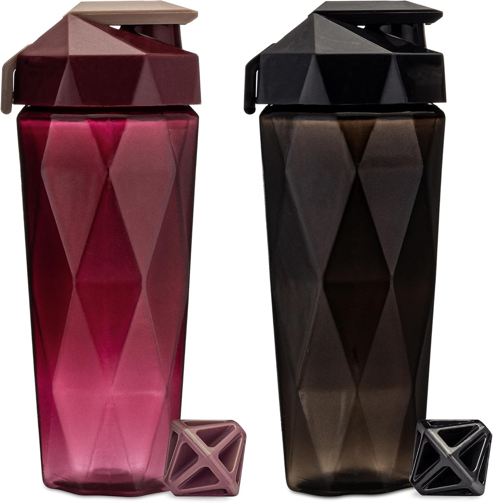 经典的28 oz Blender Shaker瓶 | Protein Shaker瓶 配有钻石助推器 |  Shake 握手杯 搭载手和迪斯瓦舍安全 | 2-Pack Black Black & Maroon