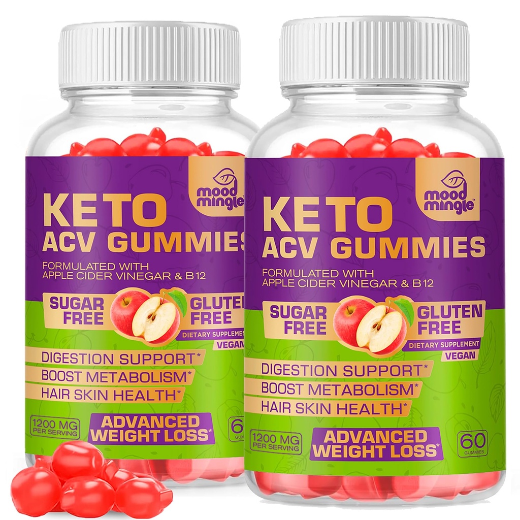 Keto ACV Gummys Gluten & Free 苹果苹果苹果苹果苹果苹果苹果葡萄酒 高级体重损失 - 女性快速脂肪燃烧器饮食补助 - 60 Gummys (1000MG) (2-Pack)