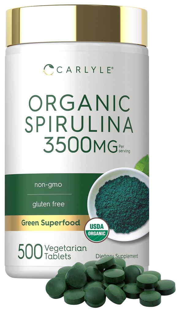 卡莱尔有机螺旋藻片 3500 mg | 500 Counter | Non-GMO & Gluten 免费补充