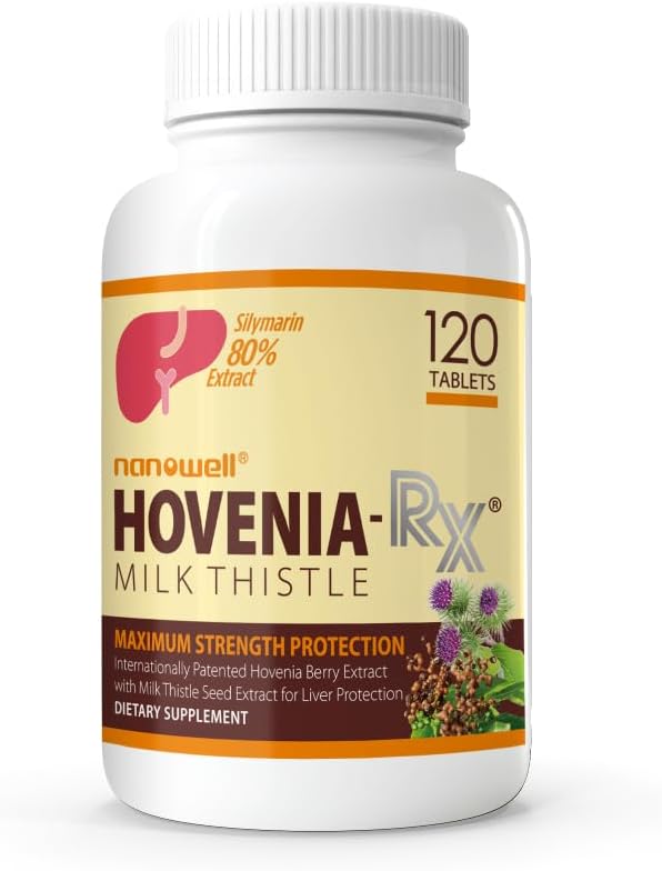 NANOWELL Hovenia-RX Milk 硝酸盐 - 肝脏支持补充剂,配有80%的Silymarin Milk 硝酸盐种子提取剂 - 120片,30天供应量