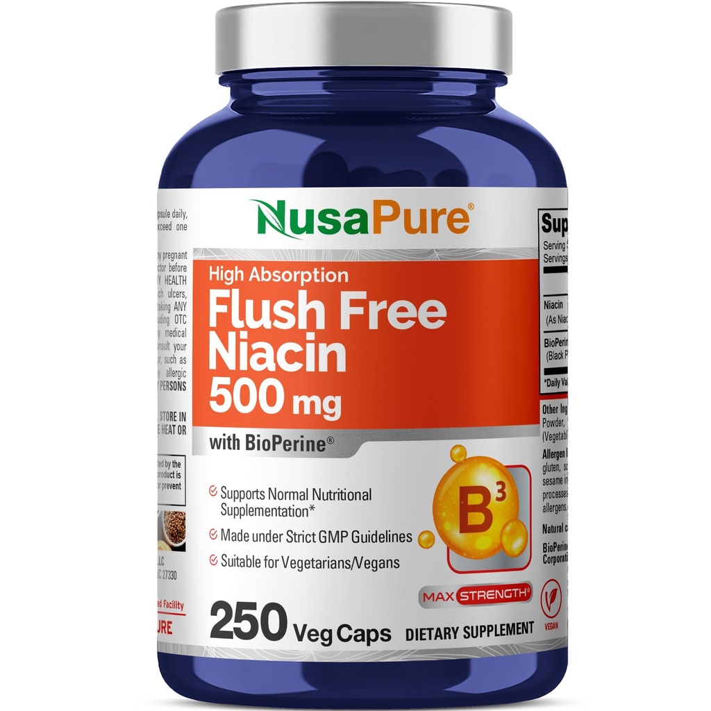 NusaPure Flush Free Niacin 500mg 250帽(Vegan, Non-GMO & Vegan) 生物素