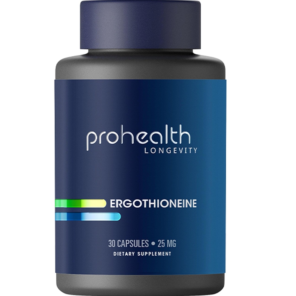 ProHealth Ergothione 5X 力量. 25mg 临床研究剂量. 天然氨基酸蘑菇 增强认知,心脏健康补充. 基本长寿维生素:25毫克/服务,30种