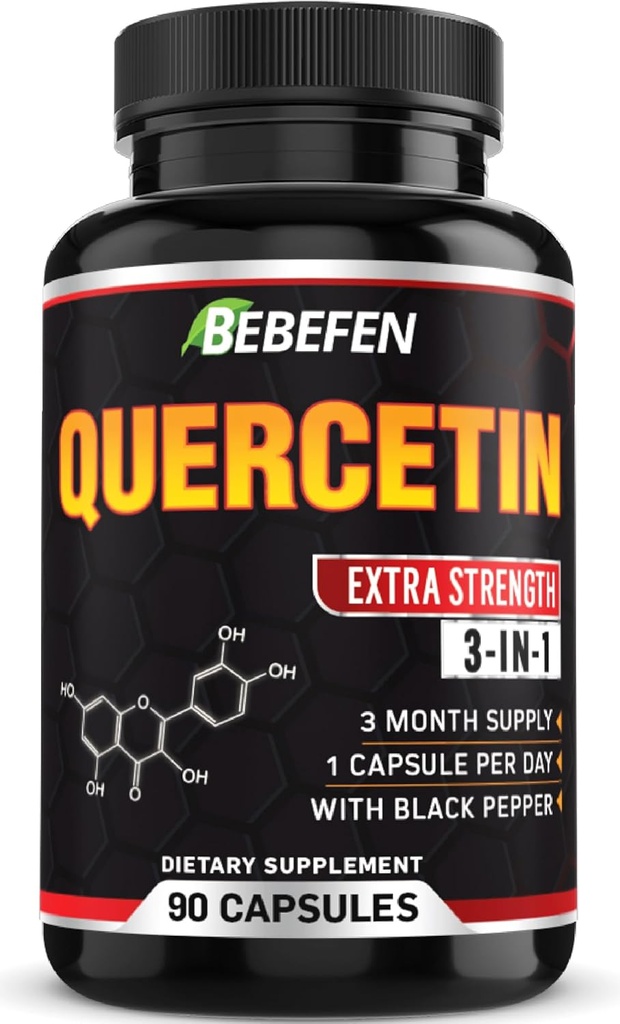 BEBEFEN Quercetin Capsules - 7050mg 配黑椒抽取的配方药 - 90 Capercetin 配方药 支持免疫健康与心血管健康 - 3个月供应