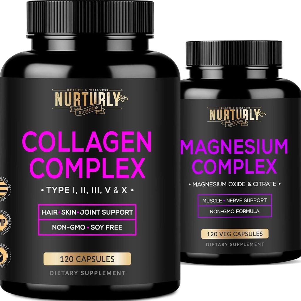 氯化镁和氧化物500mg复合物补充剂和多Collagen Peptides 粉末盖-高吸收最大强度-水解Collagen Peptides