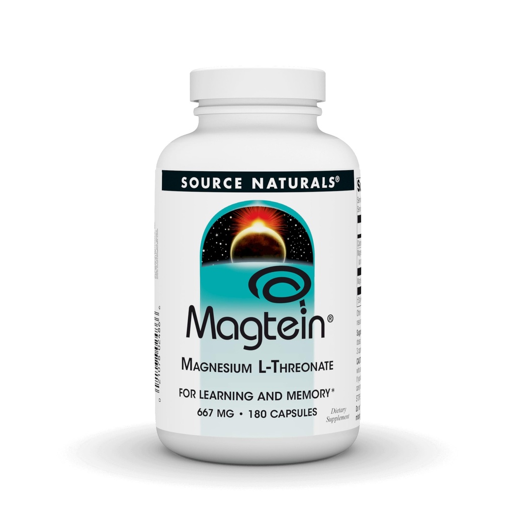 Source Naturals Magtein Magnesium L-Threonate, 667mg, Supports Focus, Mood, Healthy Memory, Cognitive Function - 180 Capsules