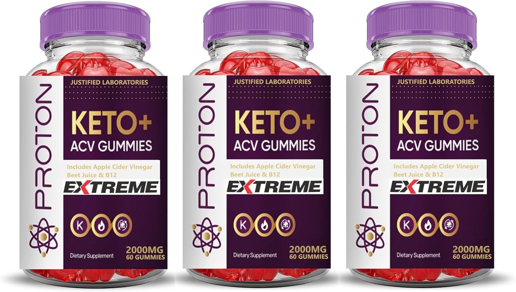 合理实验室(3 Pack Proton Protein Keto ACV Gummys Extreme 2000MG Proton Keto Gummys 苹果苹果苹果醋 配以石榴蜂蜜汁粉 B12 Vegan Non GMO 180 Gummys 配制而成)