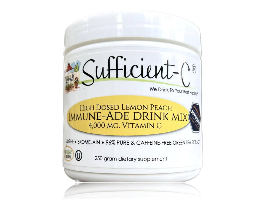 足够-C高剂量4000毫克. 维生素C 柠檬桃 Immune-Ade 饮料 Mix 250克大小 - 用Geneously Dosed L-lysine, Bromelain & 96%纯度,咖啡因-无绿茶提取法刷新.