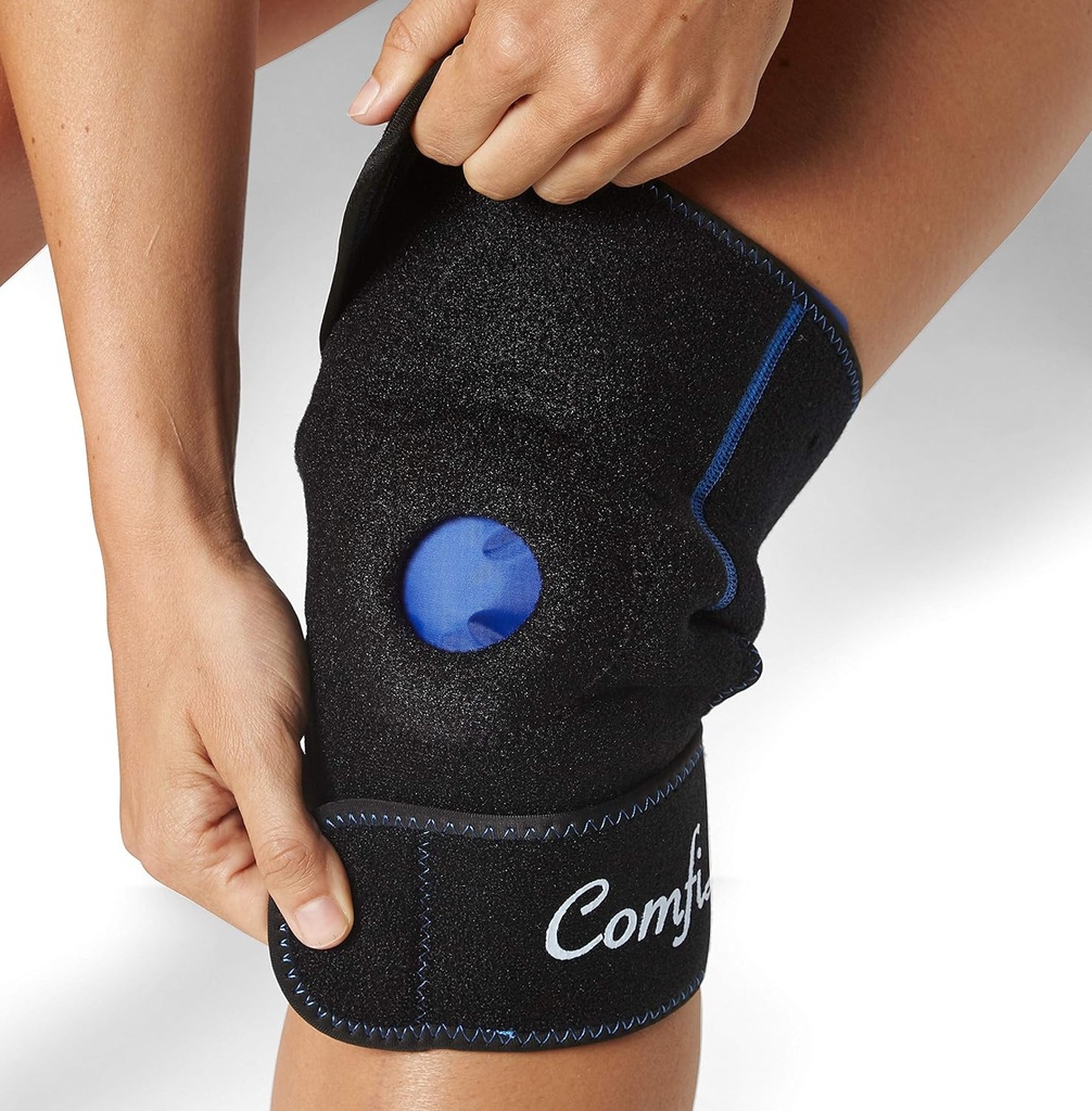 Comfilife Knee 冰封包,包装可重用热和冷疗法 Gel 包装可调整压缩支持,用于伤害、疼痛、外科、关节炎、Meniscus 和更多