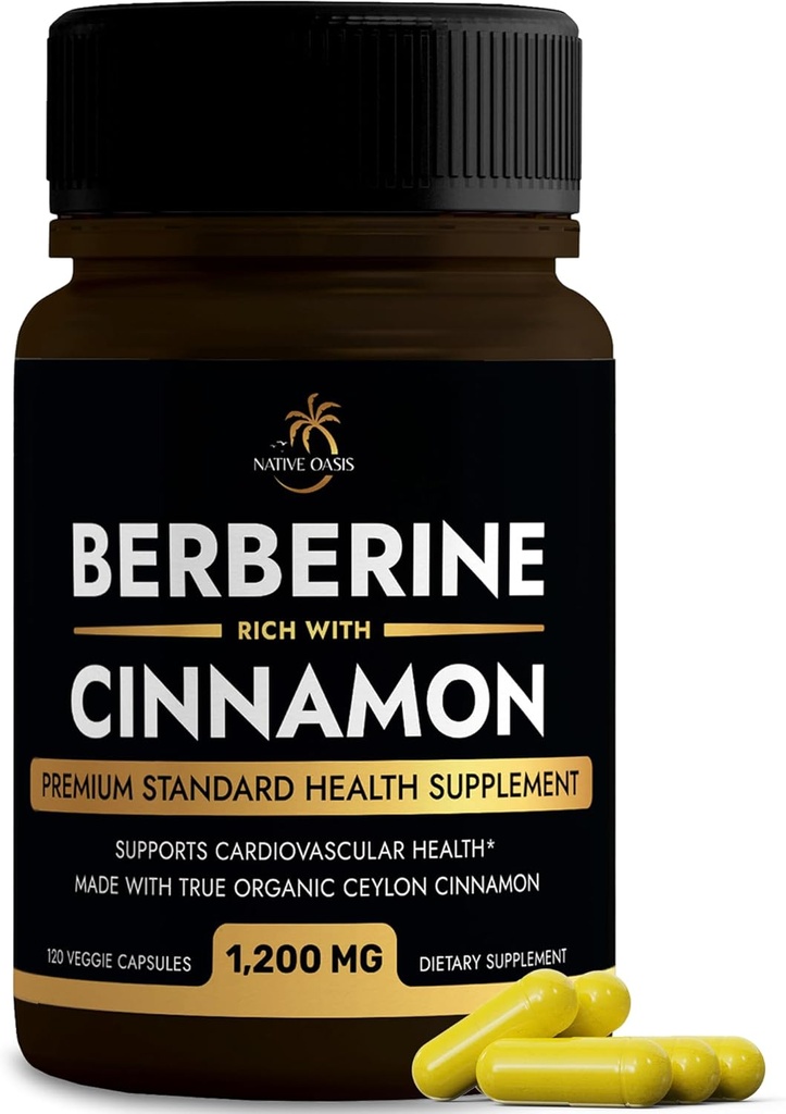 Berberine Supplement with Ceylon Cinnamon QQ Berberine HCL 1200mg Plus Ceylon Cinnamon 来自斯里兰卡的心脏健康,体重损失和免疫支持XXN-GMO,实验室测试,零填充器X120ct.