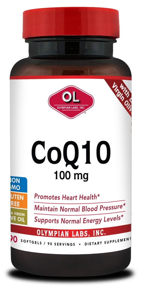 奥林匹亚实验室 Coenzyme Q10 100mg 软胶,配有外维尔京橄榄油,心脏健康支持,细胞保护不受自由激进分子影响