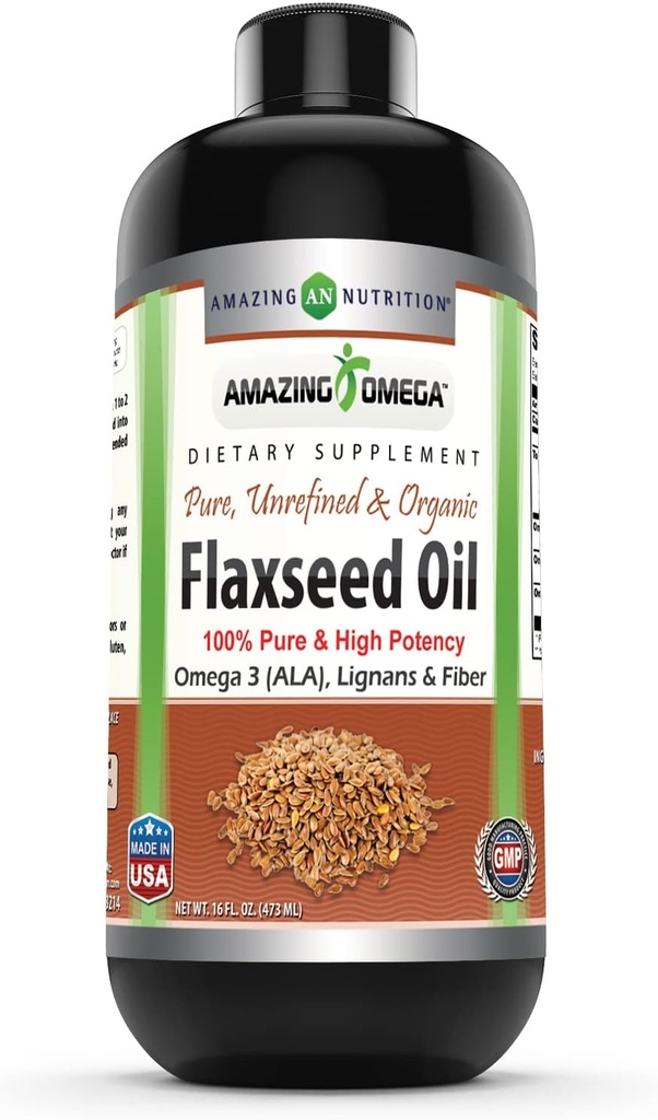 Omega Flaxseed Oil Supplement QQ Omega 3, Lignans & Fiber 16 Oz 16 Oz QN-GMO QQ Gluten Free QQQ 在美国制造.