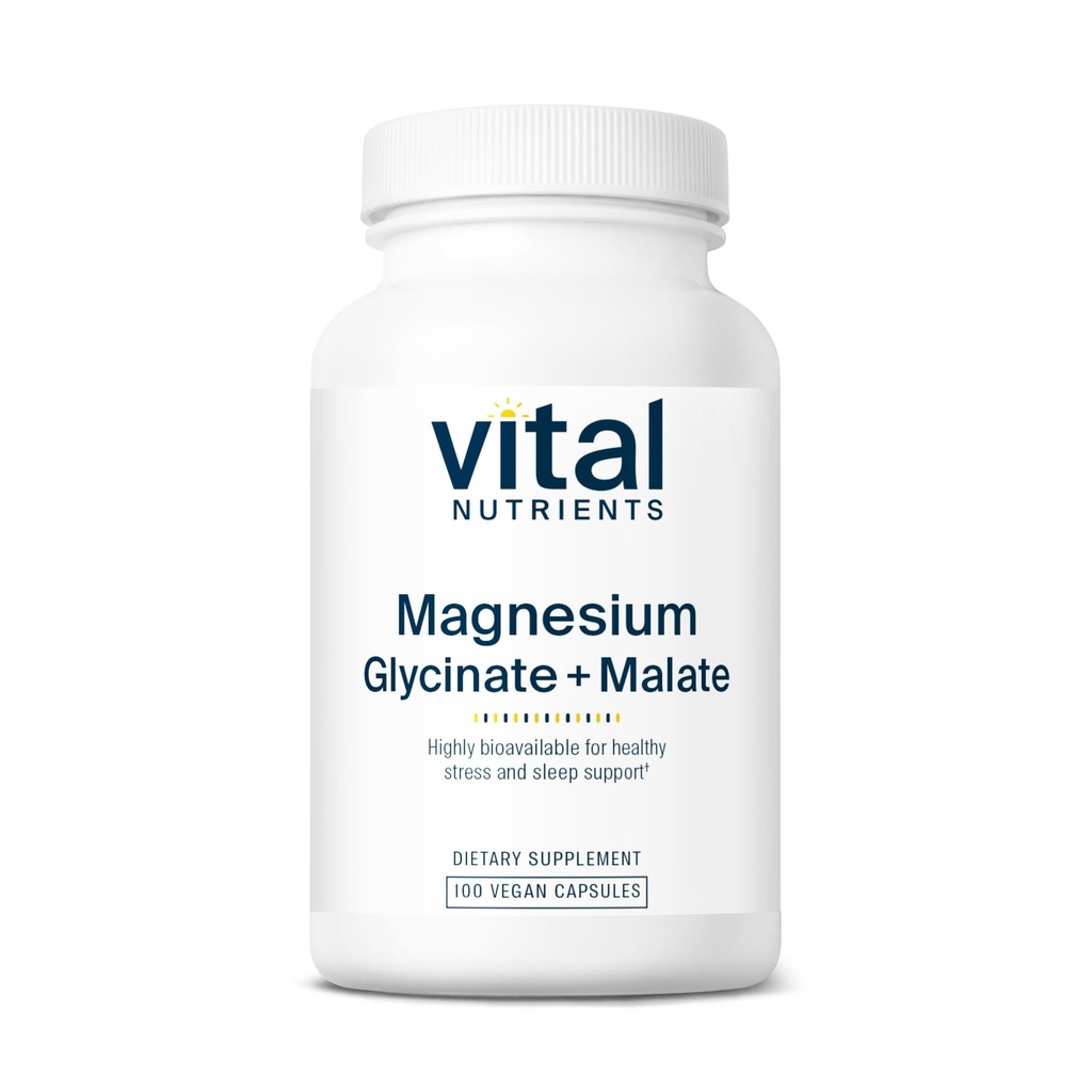 重要营养物质 甘油酸镁 + Malate + 120mg Vegan Magnesium 女性和男性 + 肌肉、心脏、骨骼支持 * + 推动放松 + 葡萄糖、乳制品和大豆自由 + 100 Capsules