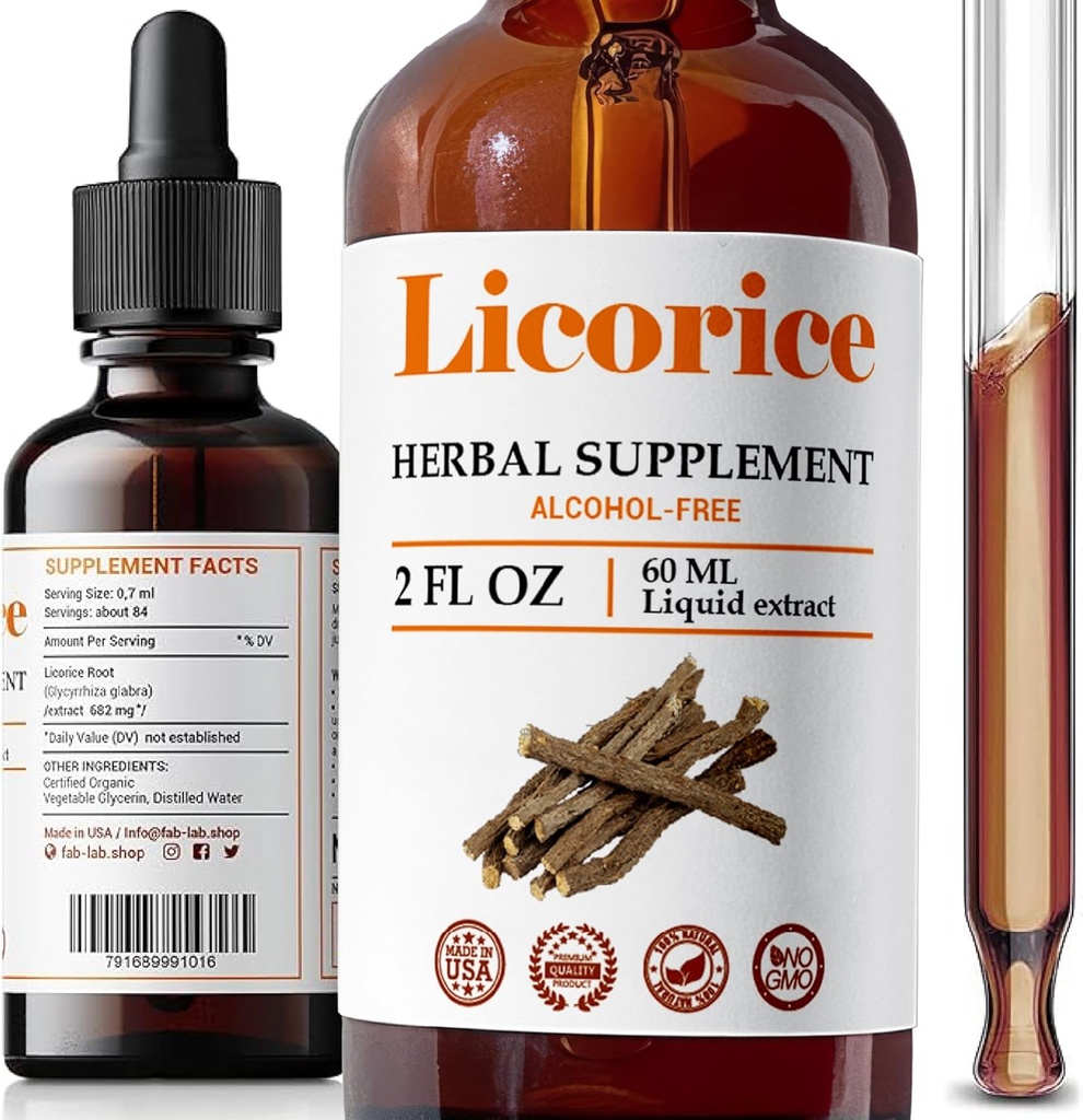 FabLab Licorice Root Extract - Herbal Immune Support- Glycyrrhiza Glabra Supplement for Digestion Restore Respiratory Health Fatigue -Non-GMO (Licorice 2 Fl Oz)