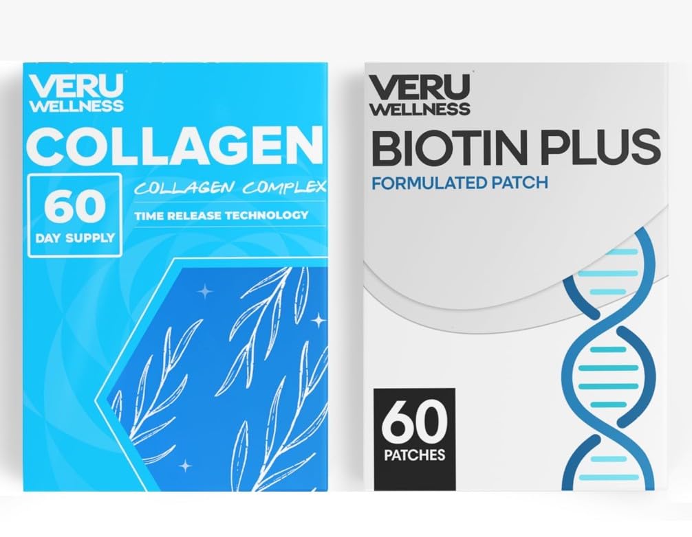 Veru Wellness Hair Nail Duo Life Style Patches - Biotin Collagen - 自我粘附时间 专题补丁, 8-10小时(60天供应)