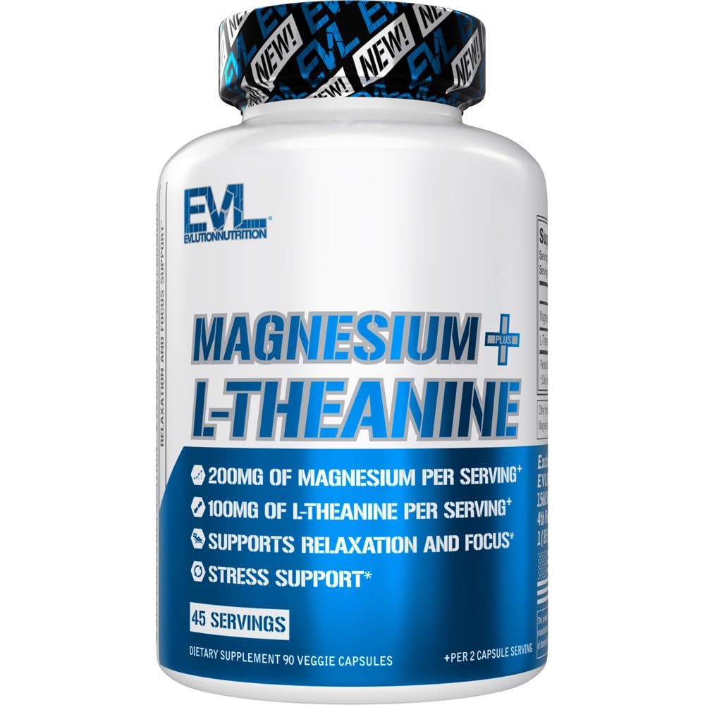 营养镁 + L- Thenine - 自然放松和重点支持 - 200mg 镁 + 100mg L-Thenine - Vegan & Non-GMO - 饮食补充 - 45 服务 - 90 Veggie Capsules