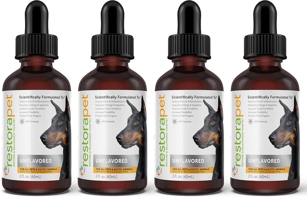 RestoraPet 4-Pack Dog & Cat Uniformed Liquid Multivitamin → 狗关节炎疼痛缓解 → Hip & Joint Vitamins for Dogs → 狗和猫的抗炎补充 → 有机与非GMO, Vet批准