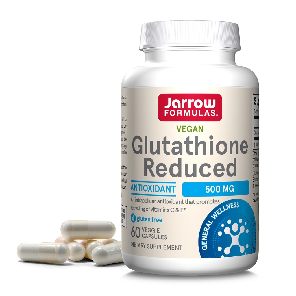 Jarrow 配方 Glutathione 降低500 mg - 60 Veggie Capsules - 细胞内抗氧化剂 - 质量 Glutathione 补充剂 - 支持维生素C & E的再循环 - 非GMO - Gluten Free - Vegan