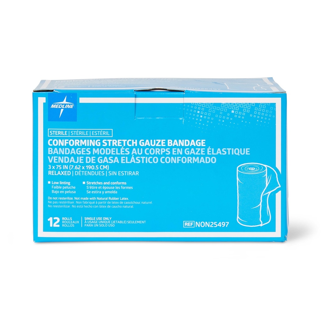 Medline Sterile Conforming Gauze Bandages, 3"×75",《伤病护理理想》,96包