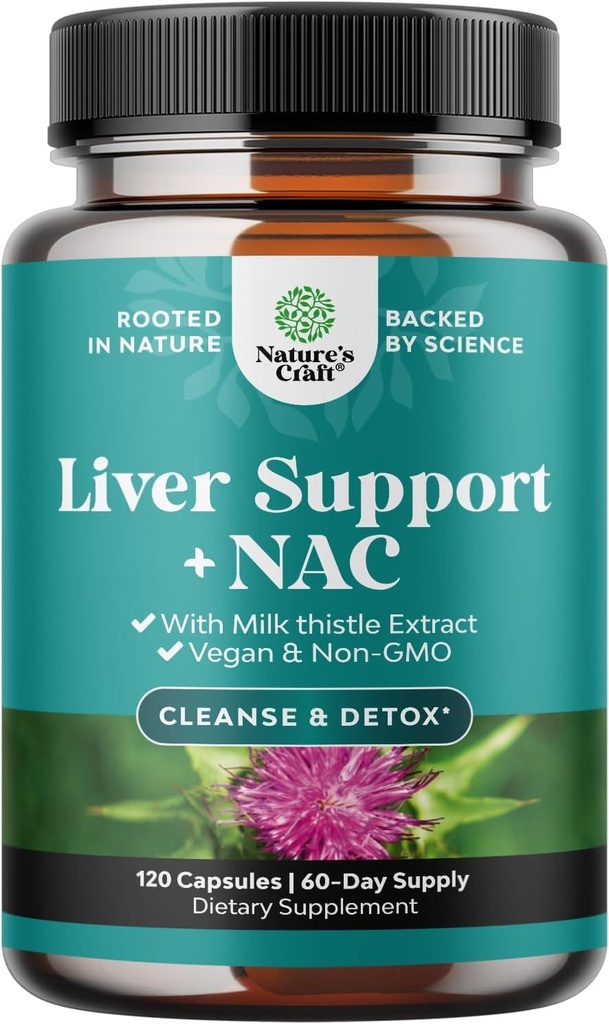 肝脏支持 NAC 配以 Milk Thetle 用于 Liver Cleanse Detox & 维修 - N Acetyl Cysteine 配以抗氧化剂的 Liver Cleanse, Turmeric, Choline, Dandelion & L-Glutathione - 120 Caps