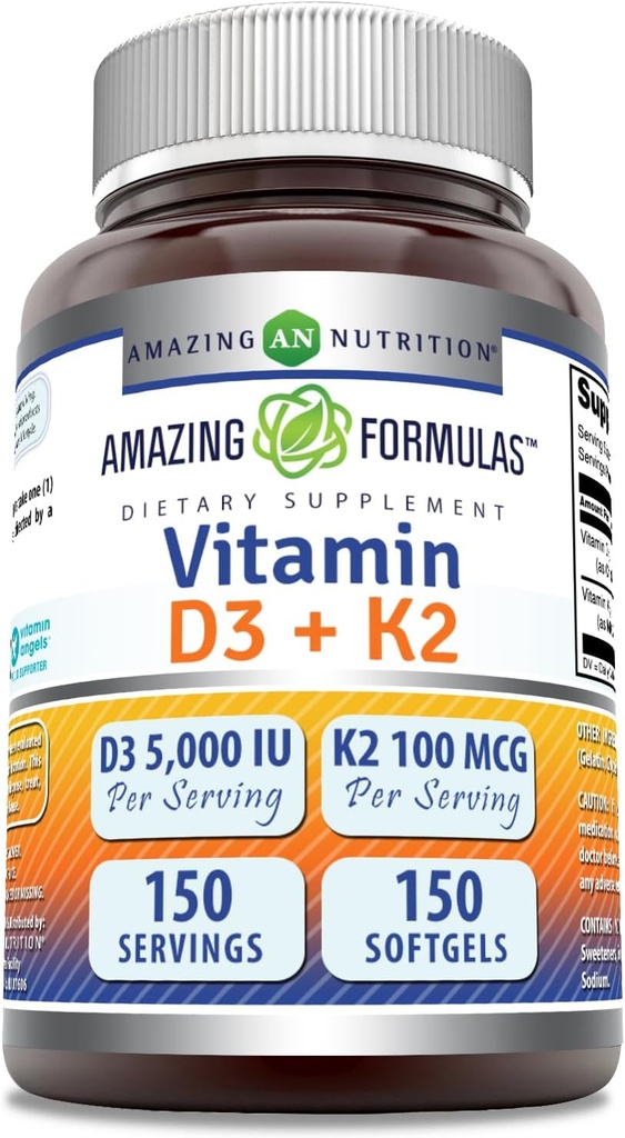 神奇的维生素D35000 IU 配有维生素K2 100 Mcg + D3 + K2 复合体 Suftgels → Non-GMO → Gluten-free → 在美国制造 (1 Pack, 150 Counter)