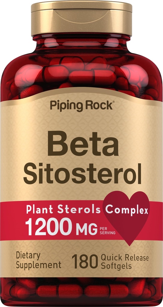 Piping Rock Beta Sitosterol Supplement for Men + 1200 mg +180 软胶 + Plant Sterols Complex → Non-GMO, Gluten Free(无糖)