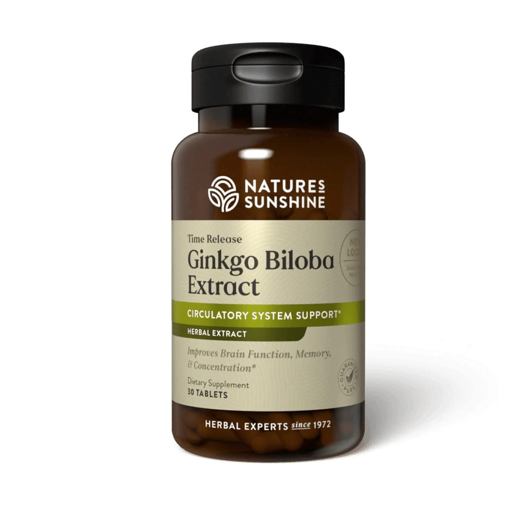 大自然的阳光时间 - 释放 Ginkgo Biloba, 30个平板板块 QQ促进大脑的循环 支持记忆和集中函数