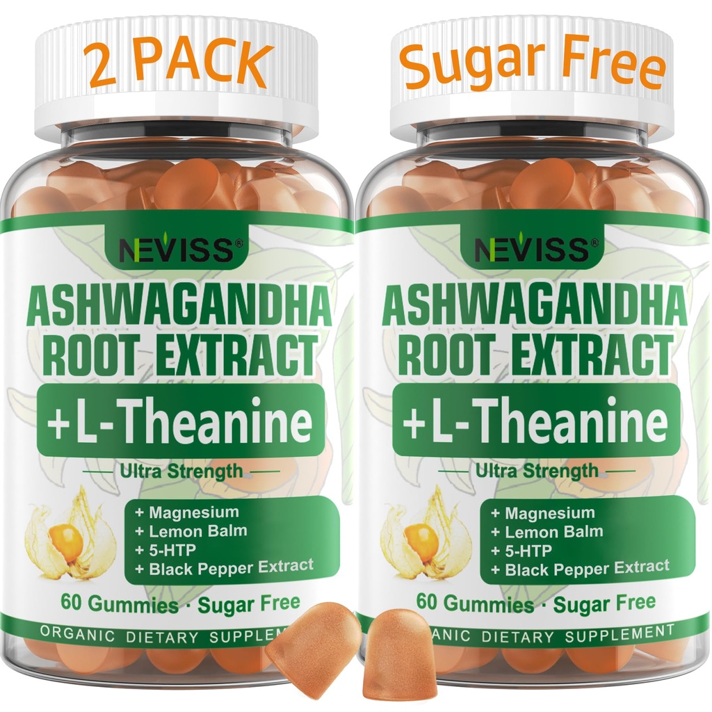 NEVISS Ashwagandha Gummys 2000mg, Feel Refreshed, Plus Properitary Blend with L-Theanine, 5-HTP, 柠檬浆, 镁用于镇静, Zzzs和放松支持, 120 Counter