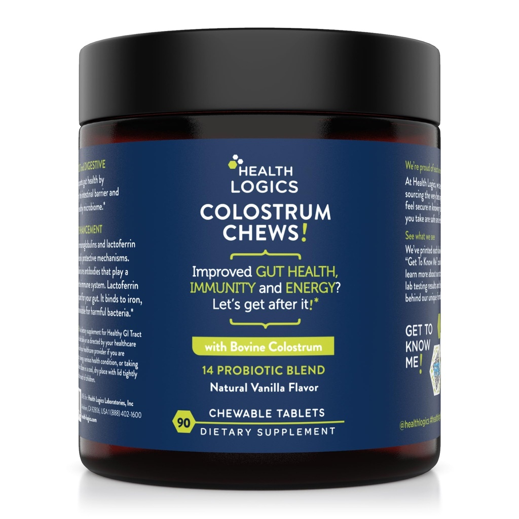 健康逻辑学 Colostrum Chews-Colostrum 25% IgG 营养健康、免疫支持、发型生长、香草火焰、90种服务、全波维纳 Colostrum 超级食品
