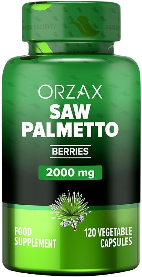 ORZAX 前列腺补充剂,Saw Palmetto提取 2000 mg 用于男性 - 头发和尿道支持 - 120 Veg Capsules - (120天供应)