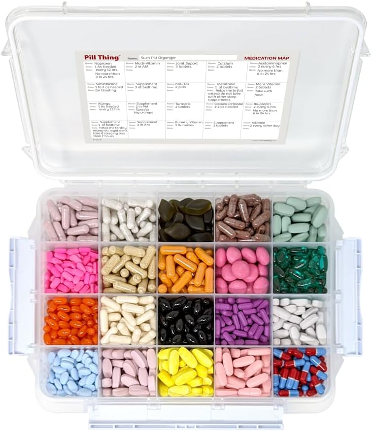 配有内建手提箱的Pill Thing大型月药组织者 - 配有深比和密封盖的药品组织者药箱 - 旅行药箱