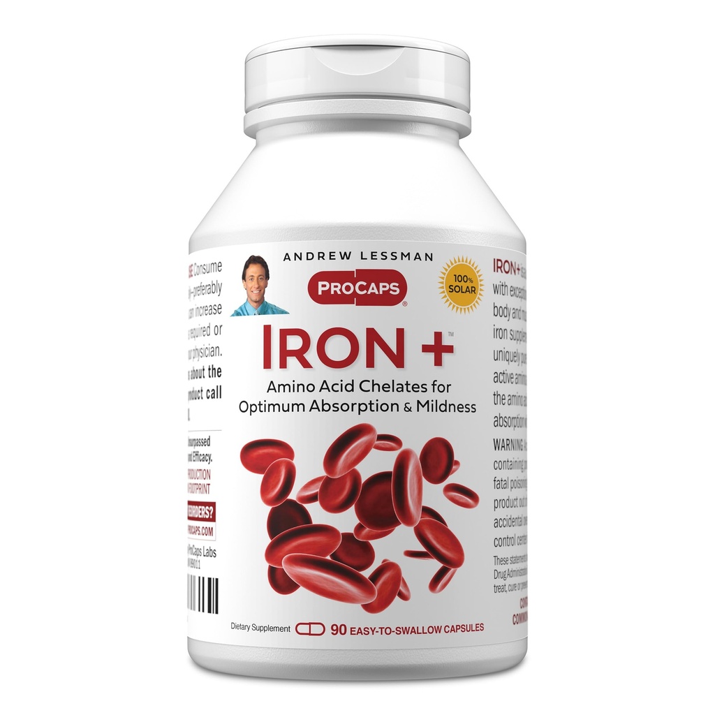 Andrew Lessman Iron Plus 90 Capsules - 18mg Iron,100%纯氨酸Chelated Iron (Glycnit, Aspartate),加维生素C用于增强吸收,小,容易吞咽 Capsules,无添加剂