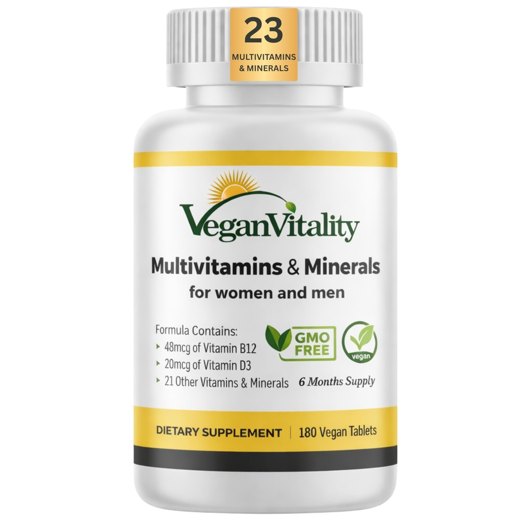 具有高强度维生素B12、D3和K2的妇女和男子的Vegan生命力多维塔明和矿物,180 Vegan多维塔明片 -- -- 6个月供应。 维加斯和蔬菜的维生素
